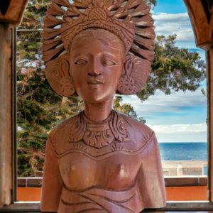 Balinese Queen Statue Klungkung Bali Teak Bust EUC Vintage